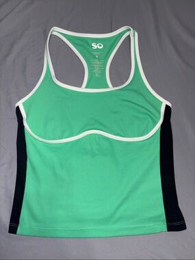 SO Mint Green Racerback Tank with White Trim and Black Side Panels
